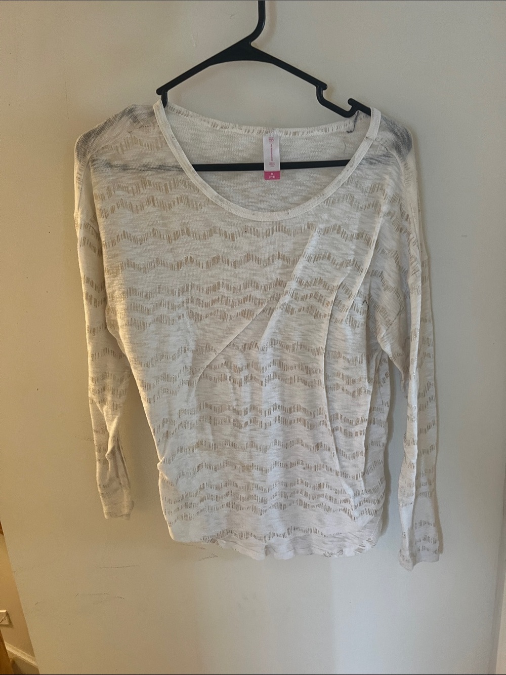 NOBO White Sheer Wave-Pattern Long Sleeve Top